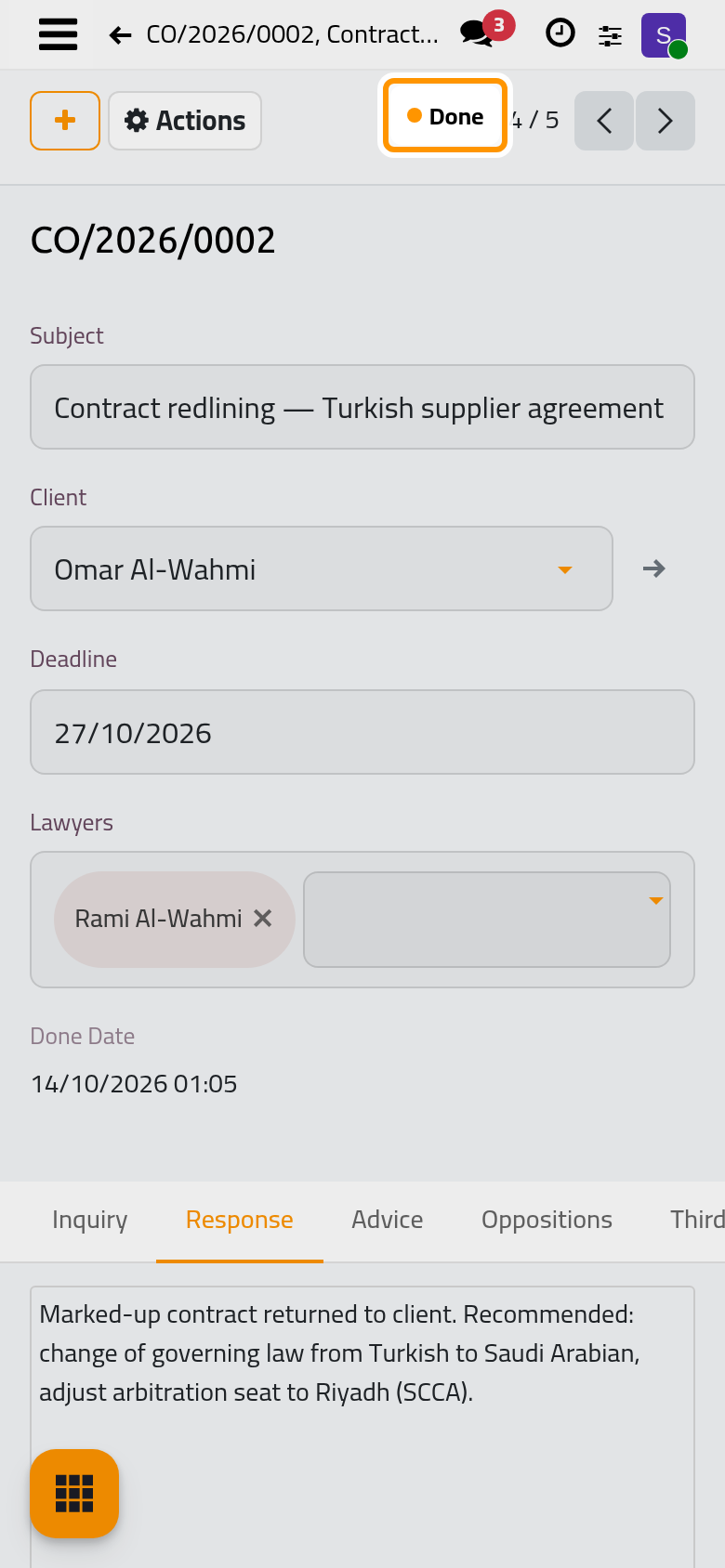 The consultation is done, its date recorded.