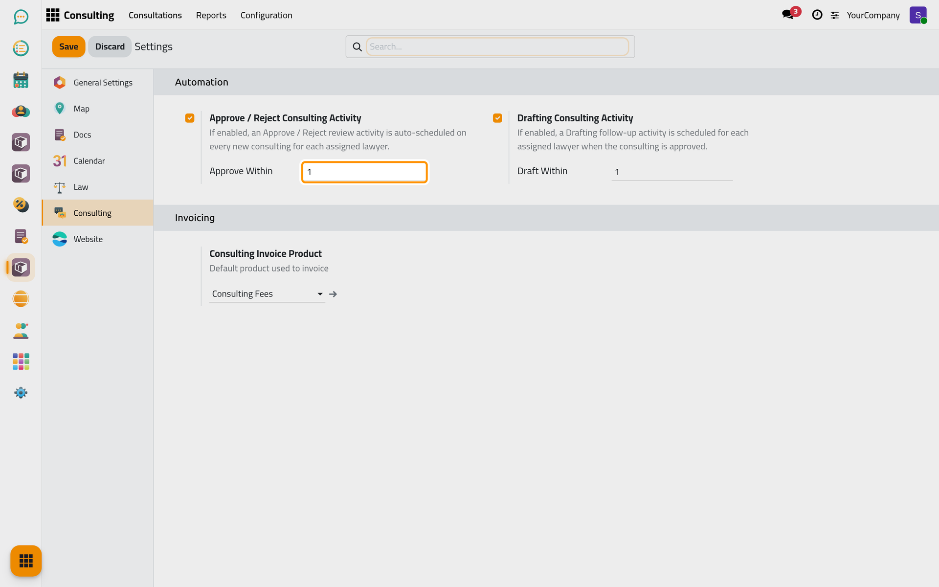 The Automation block of the consulting settings.