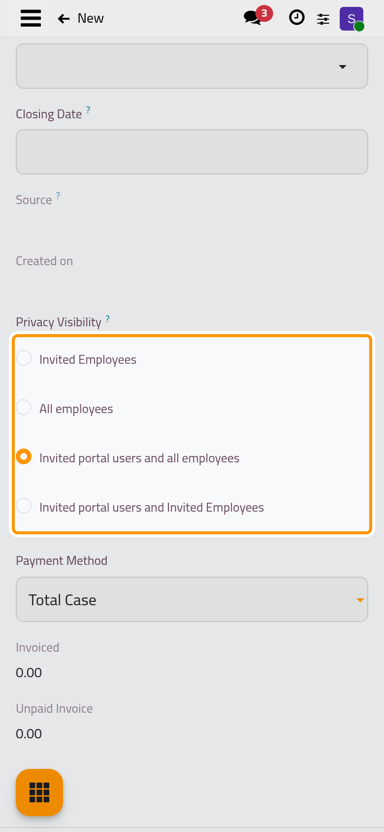 Privacy Visibility decides who sees the case.