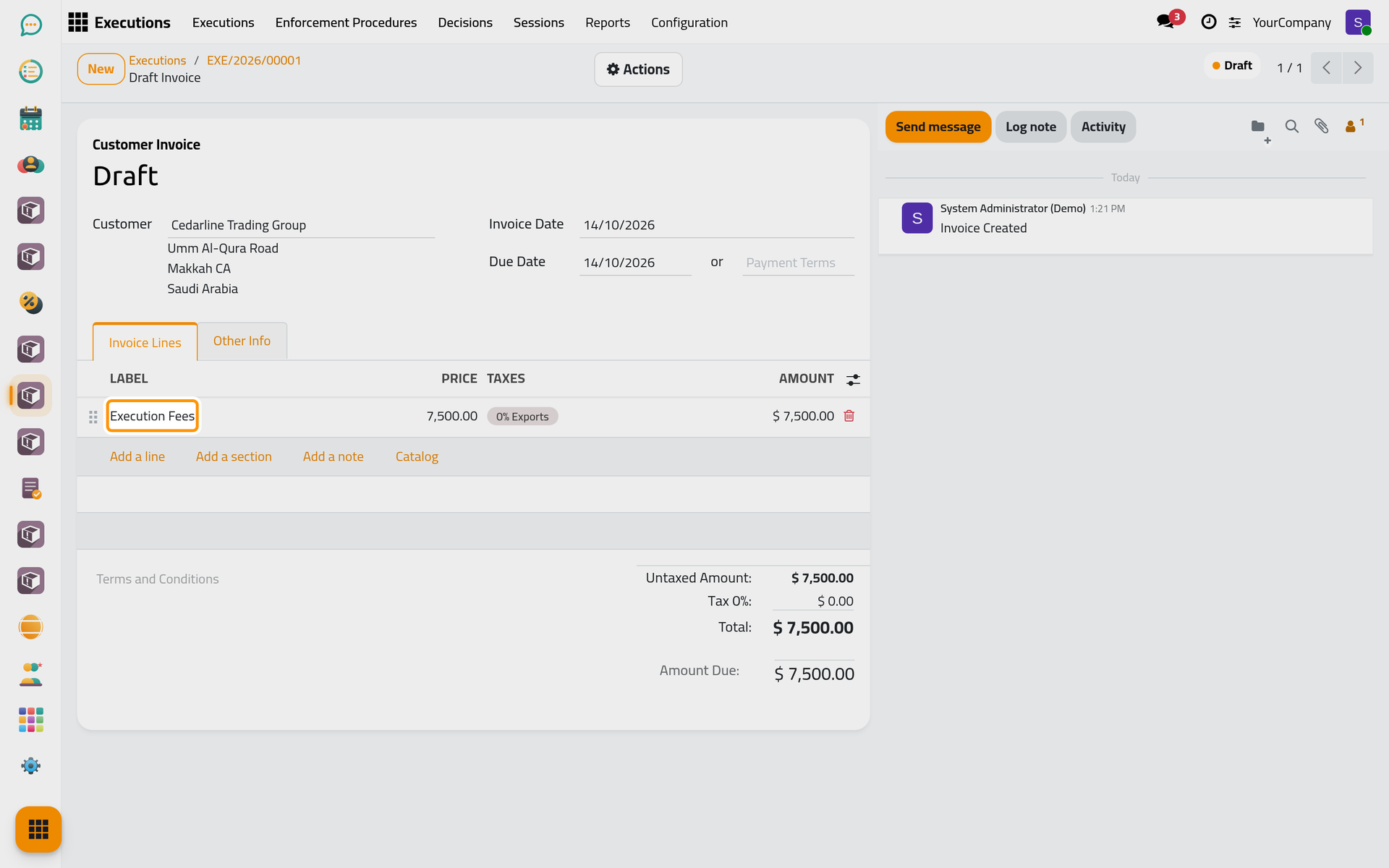 The draft invoice of the file, ready to confirm.