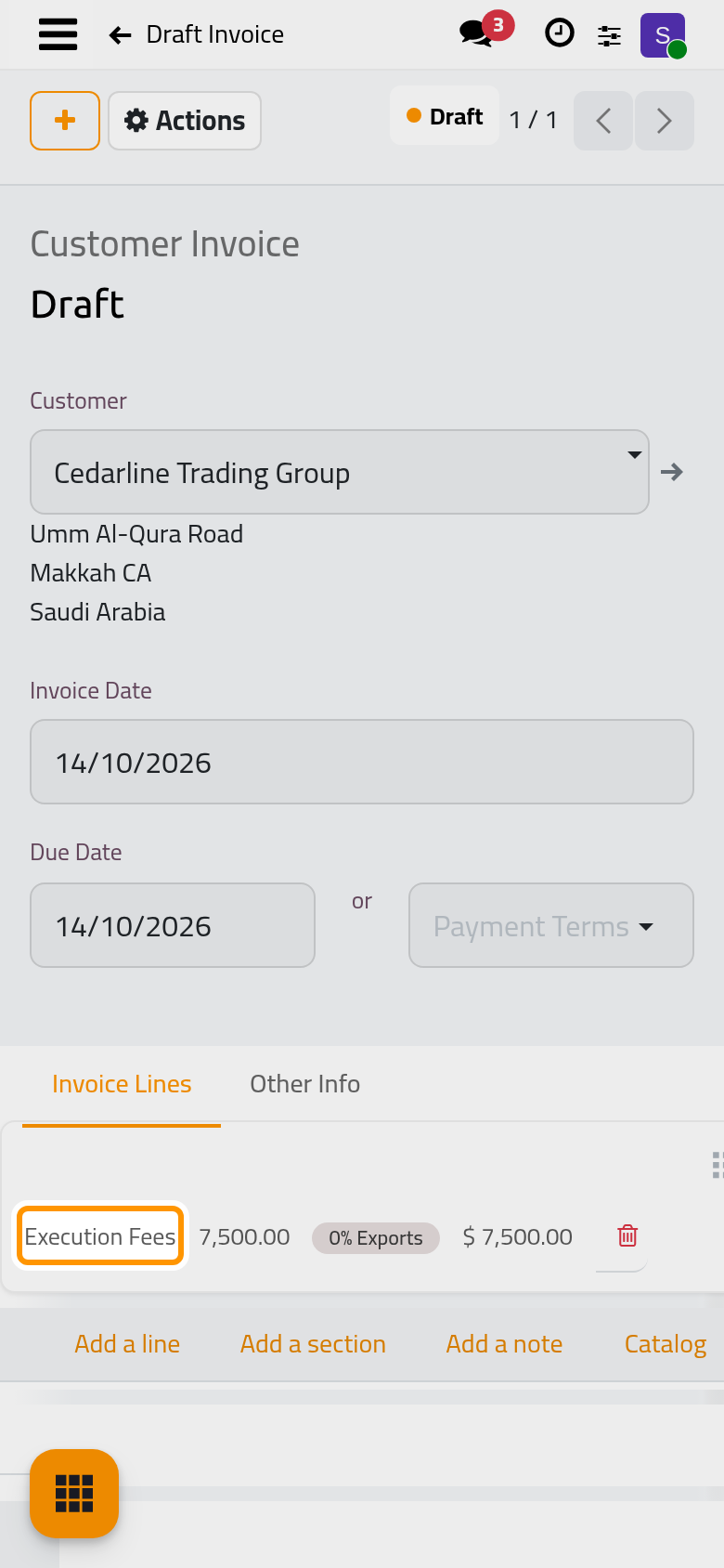 The draft invoice of the file, ready to confirm.