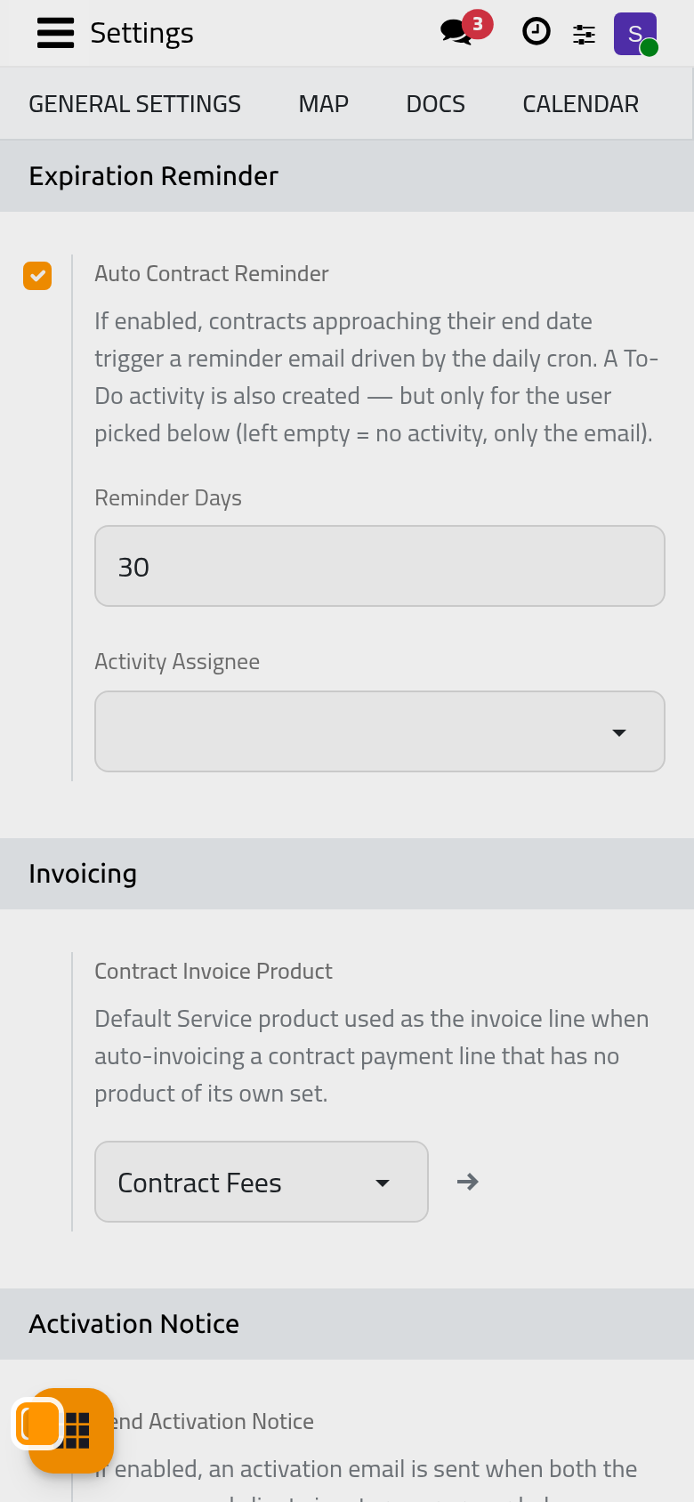 The Activation Notice box and who receives the notice.