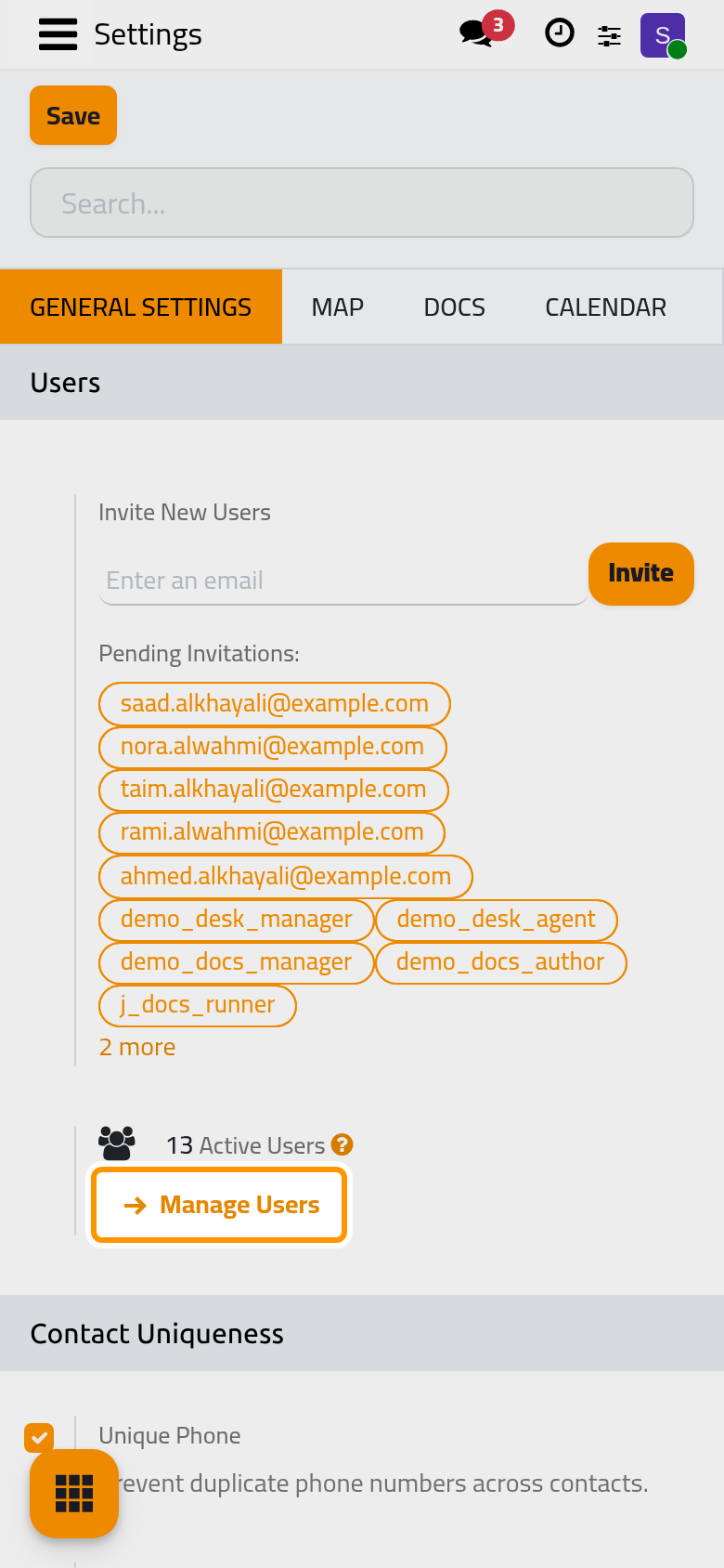The Users box, to invite people and manage users.