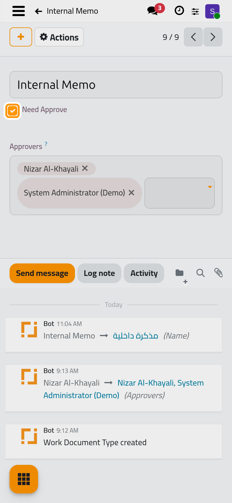 A type that needs approval names its approvers.