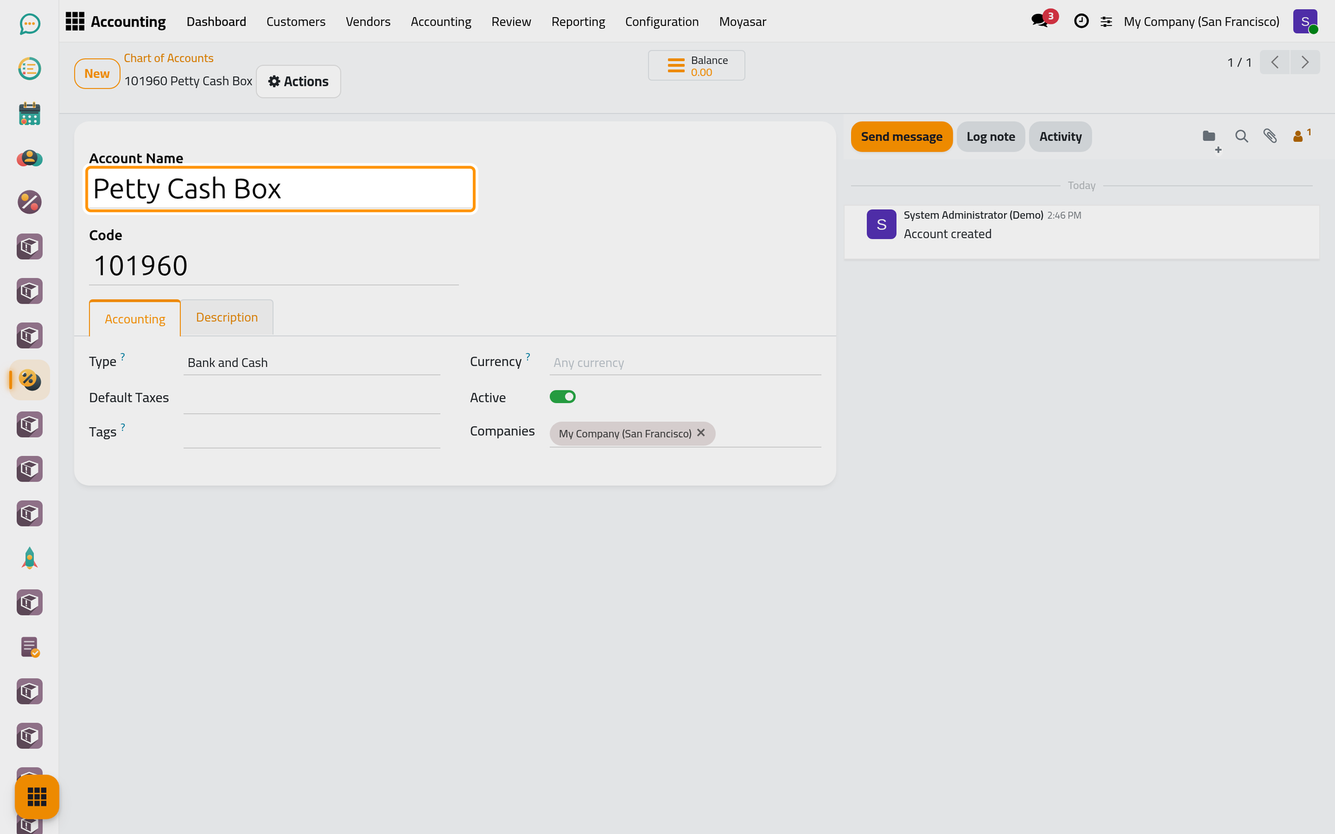 The account is saved and joins the chart at its code.