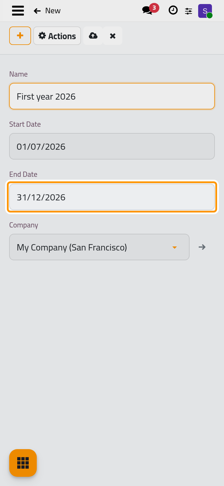 A fiscal year of six months, with its name, start date and end date.