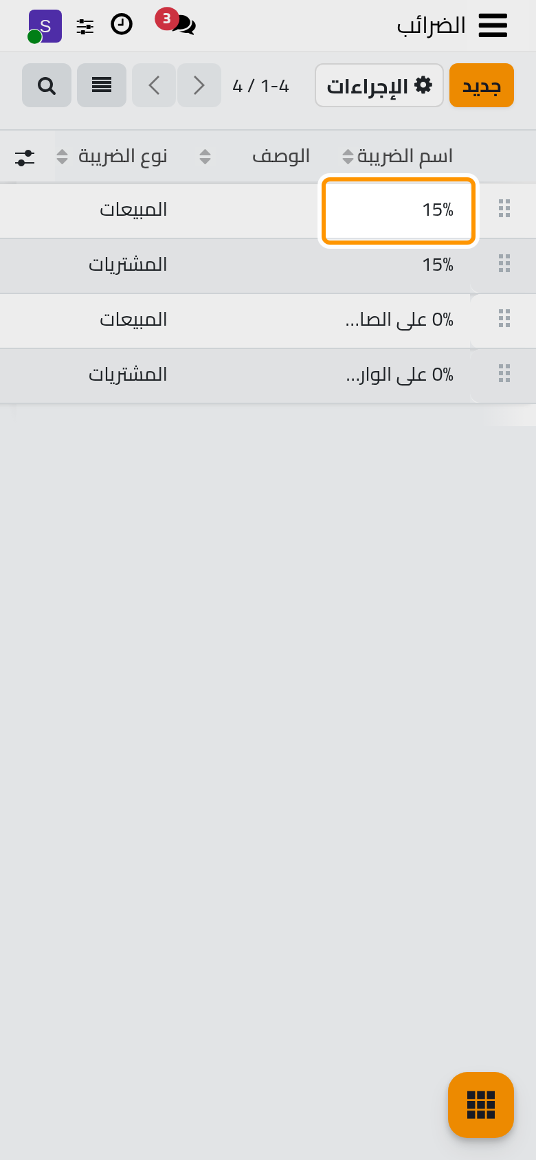 ضرائب الحزمة؛ والنسبة المعتادة موجودة مرة لكل جهة.