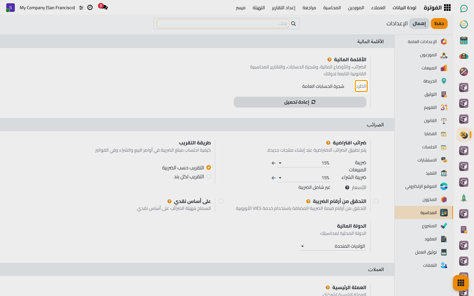 مجموعة الأقلمة المالية مع حزمة الشركة.