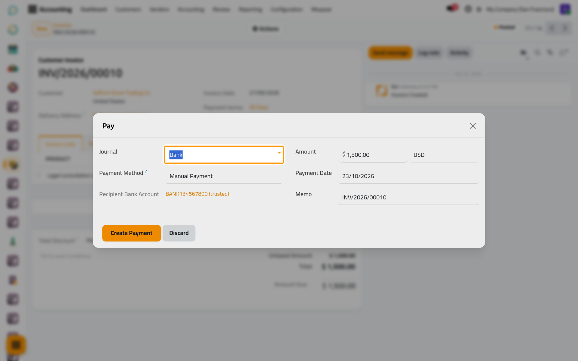 The payment window; the journal says where the money arrived.