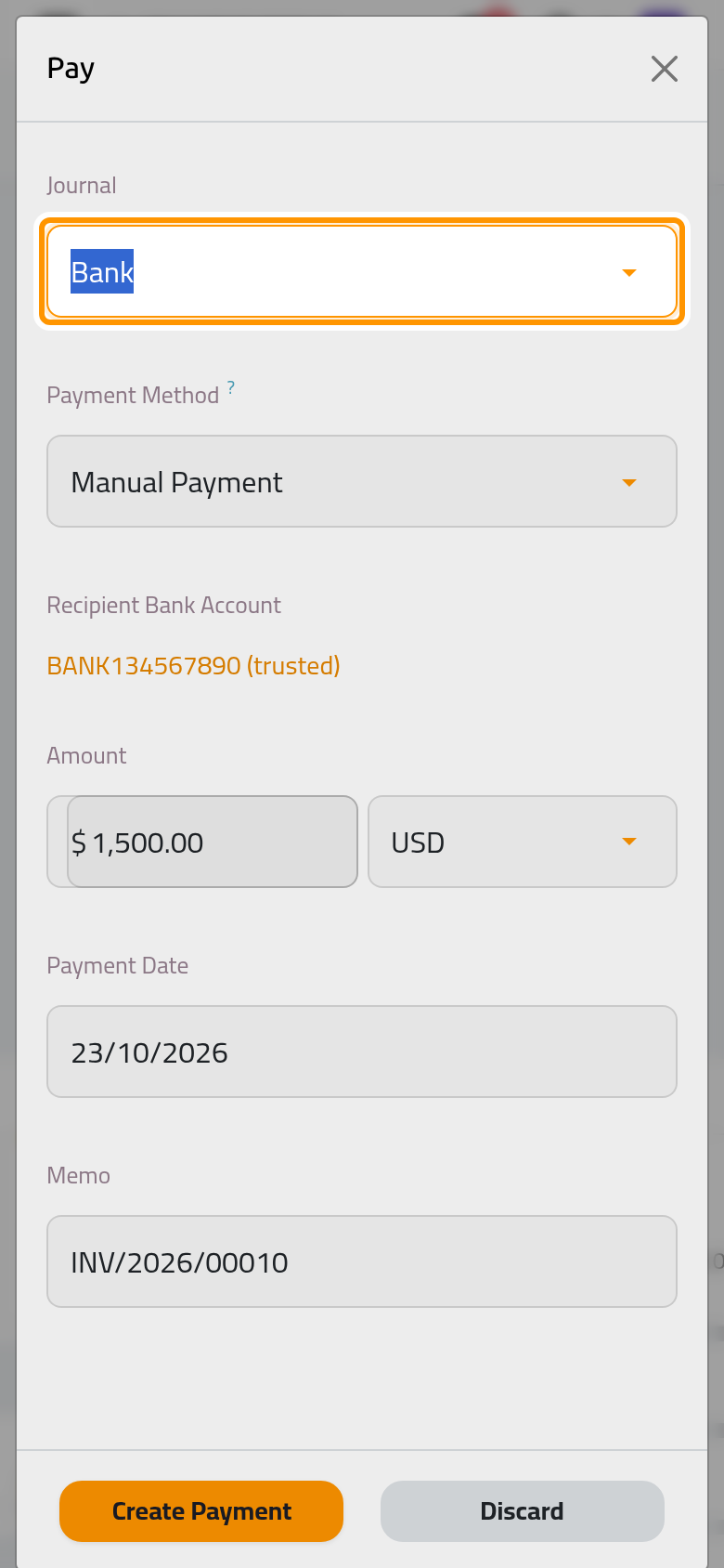 The payment window; the journal says where the money arrived.